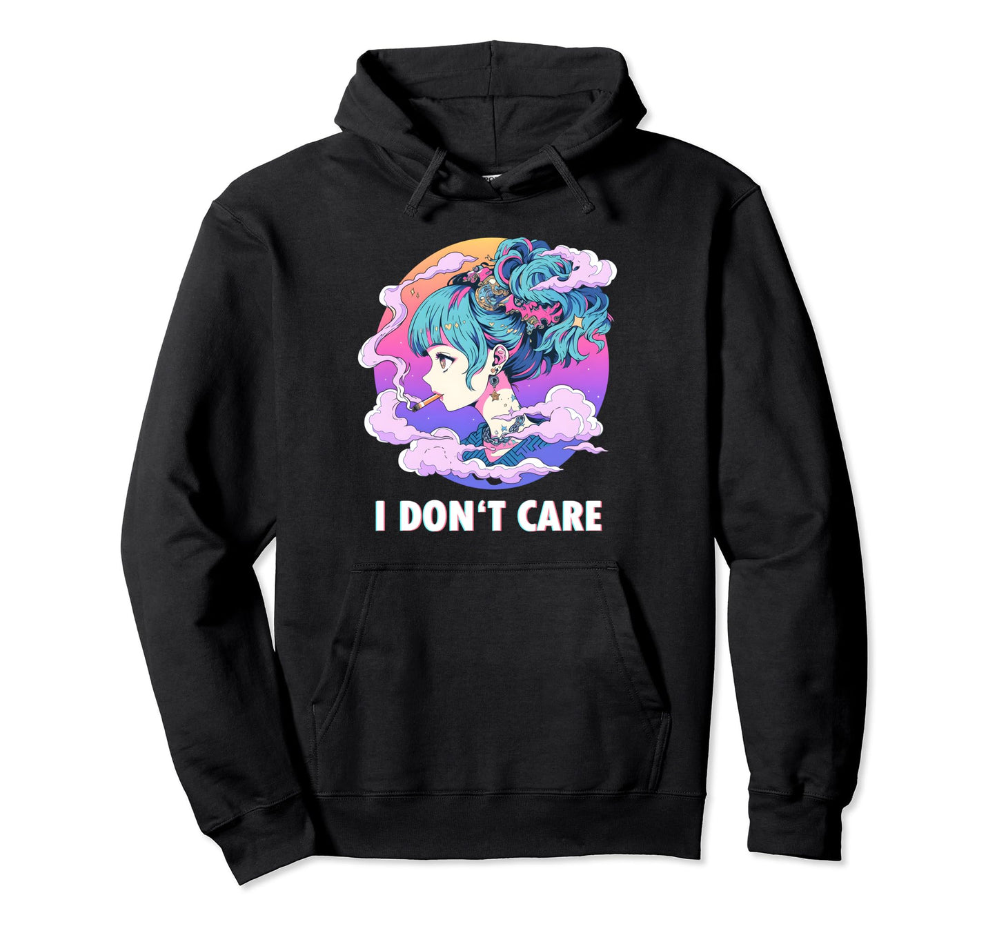 Aesthetic Vaporwave I Dont Care Anime Hoodie - Trendy Graphic for Adults - T-Shirt, Sweatshirt, Hoodie