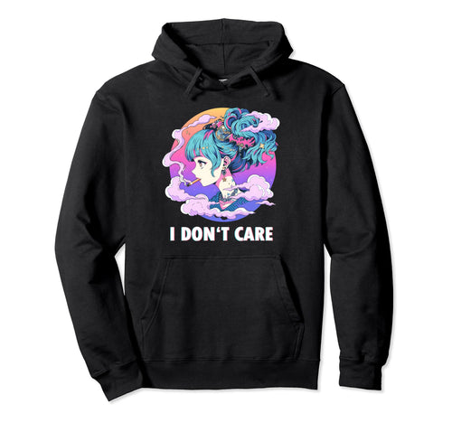 Aesthetic Vaporwave I Dont Care Anime Hoodie - Trendy Graphic for Adults - T-Shirt, Sweatshirt, Hoodie