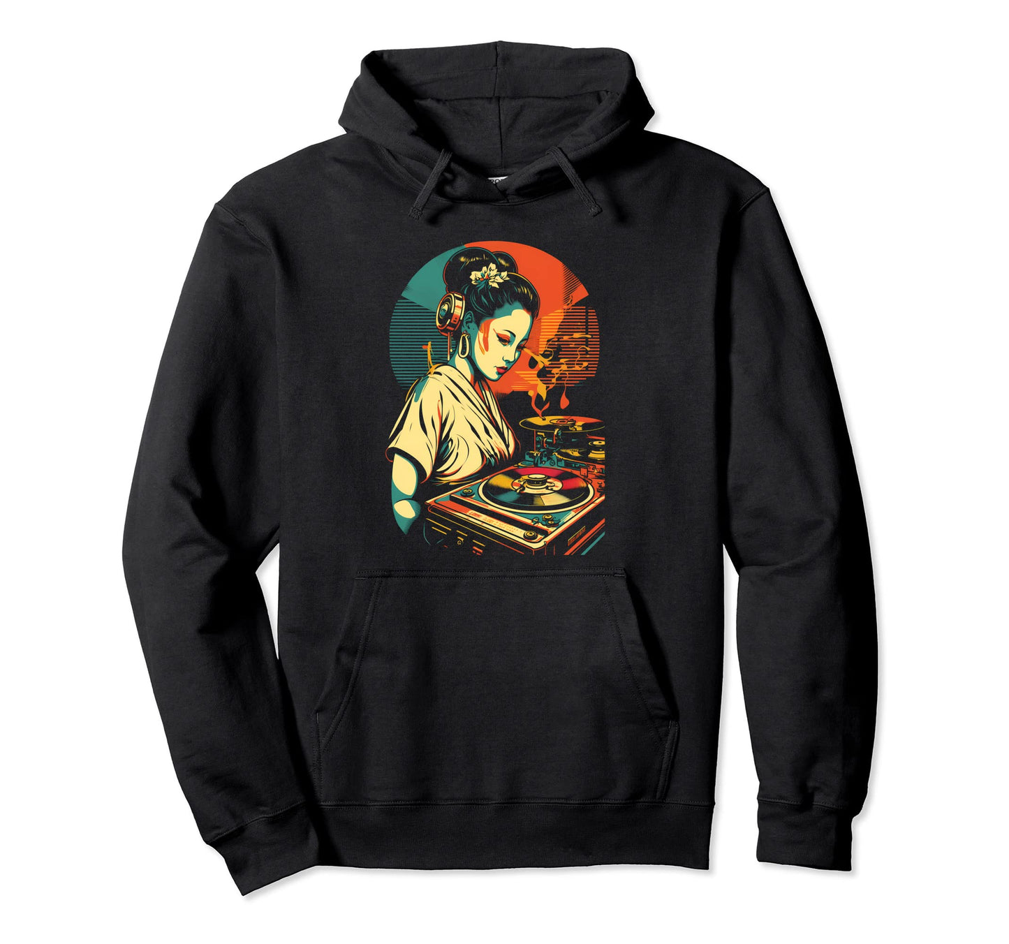 Geisha Dj Edm Japanese Kimono Hoodie - Fun Novelty Design for Adults - T-Shirt, Sweatshirt, Hoodie