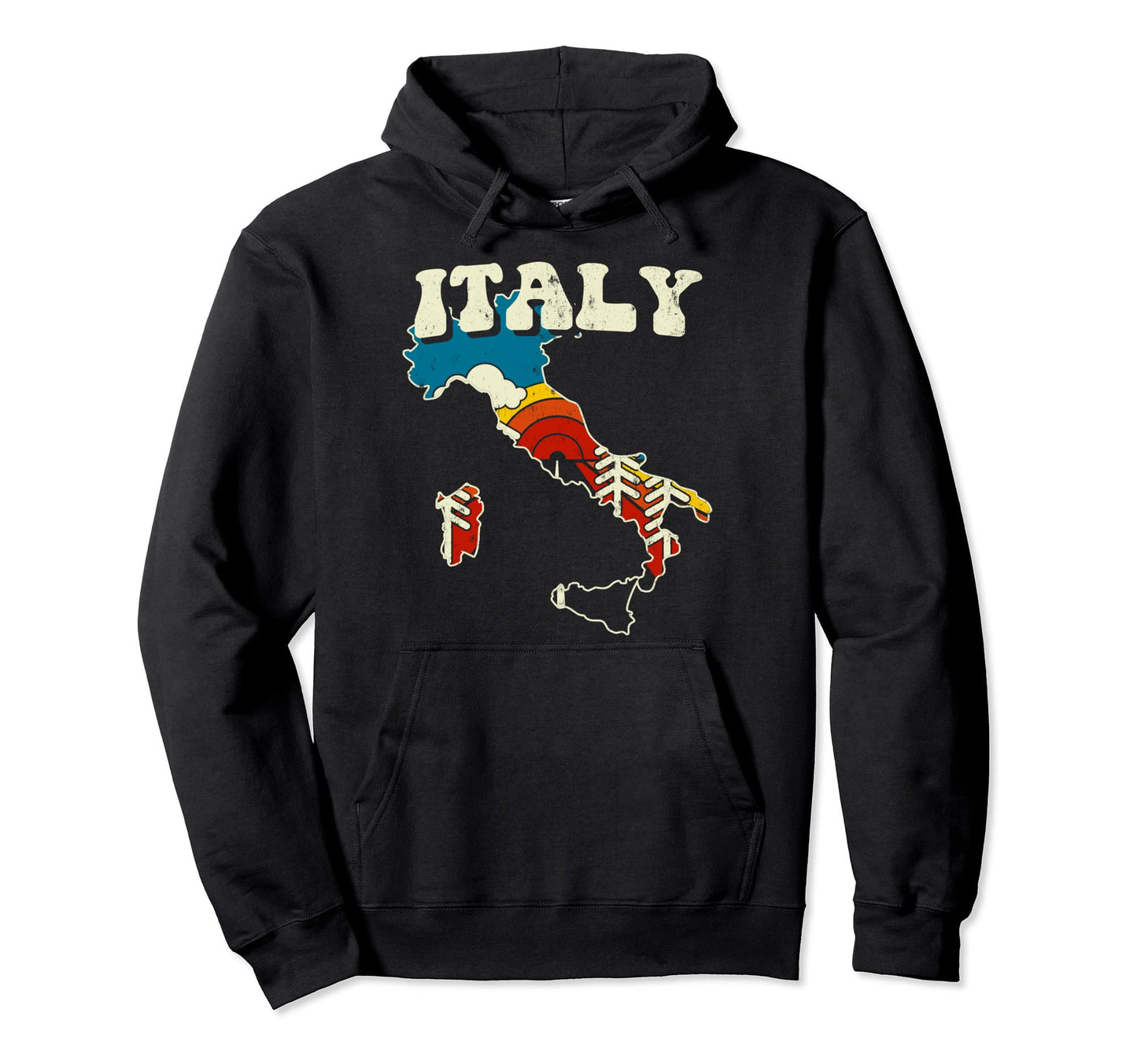 Italy Italian Country Rainbow 70S Map Hoodie - Aesthetic Graphic for Adults - T-Shirt, Sweatshirt, Hoodie