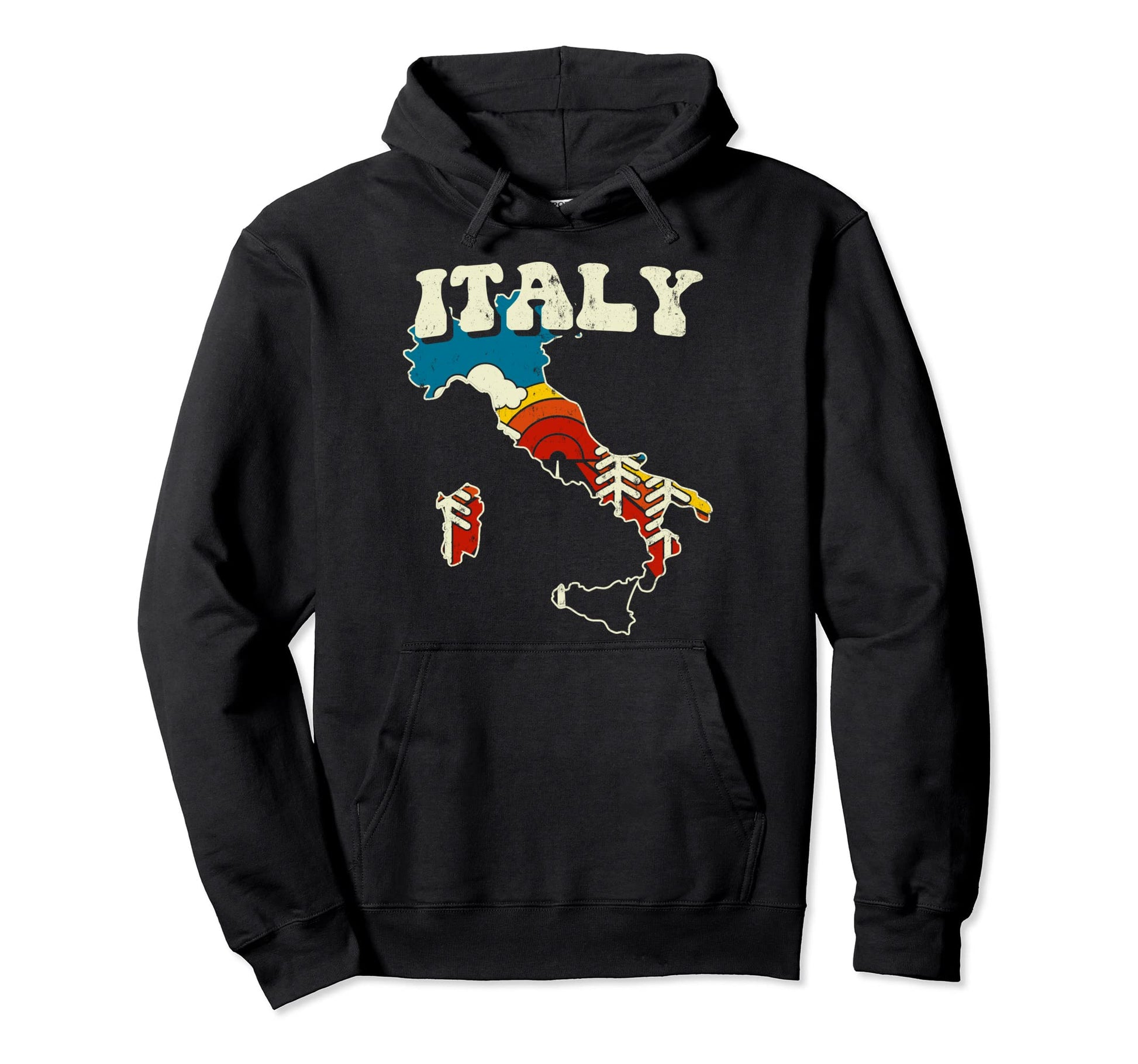 Italy Italian Country Rainbow 70S Map Hoodie - Aesthetic Graphic for Adults - T-Shirt, Sweatshirt, Hoodie
