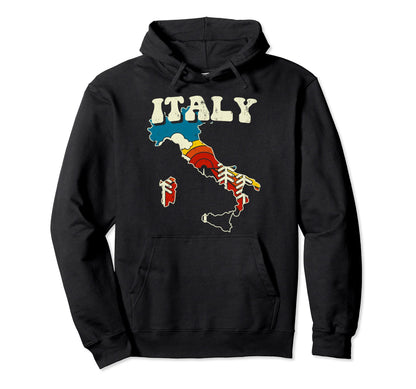 Italy Italian Country Rainbow 70S Map Hoodie - Aesthetic Graphic for Adults - T-Shirt, Sweatshirt, Hoodie