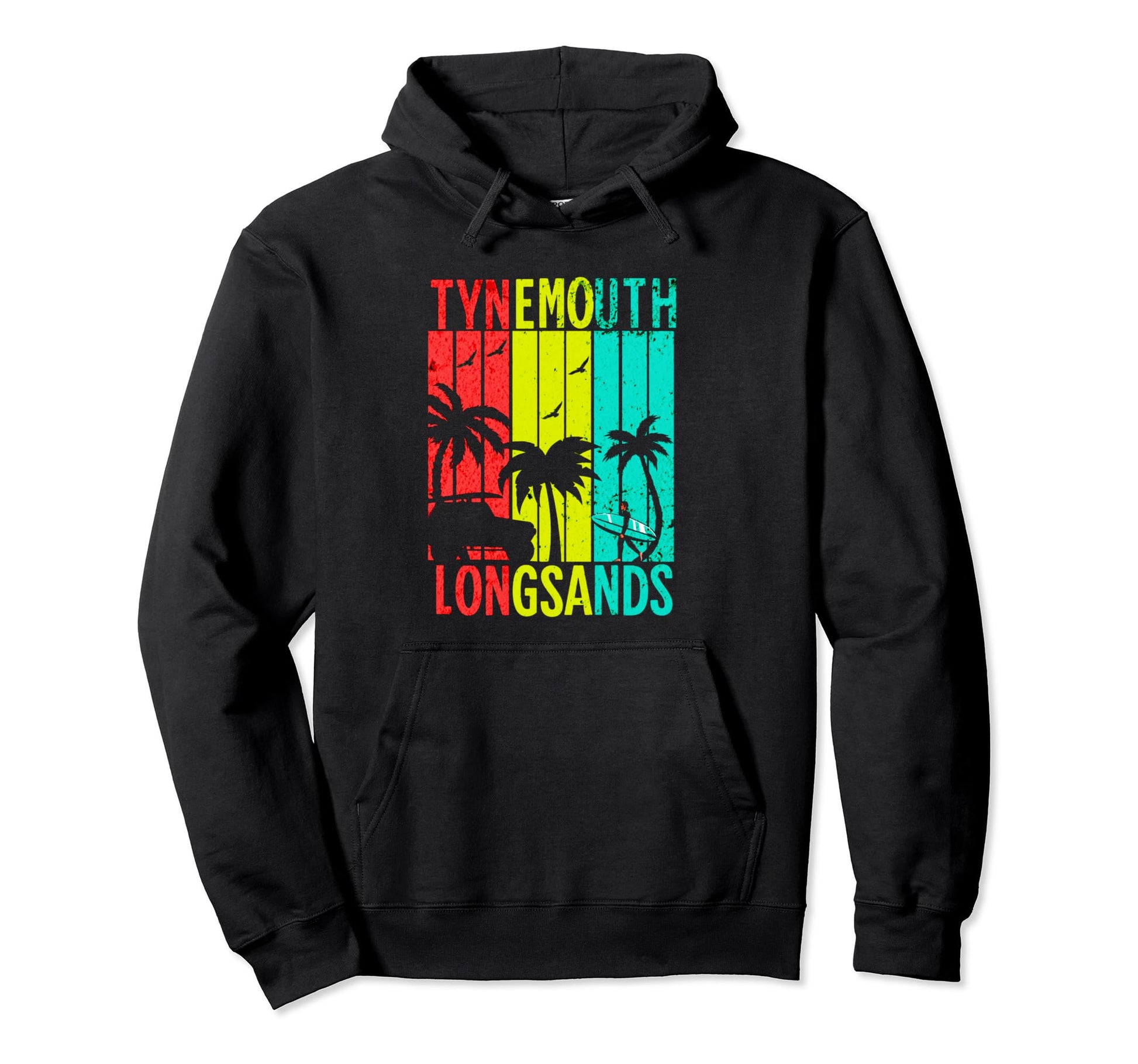 Tynemouth Longsands Rainbow Surfing Sunset Hoodie - Novelty Apparel Unisex - T-Shirt, Sweatshirt, Hoodie