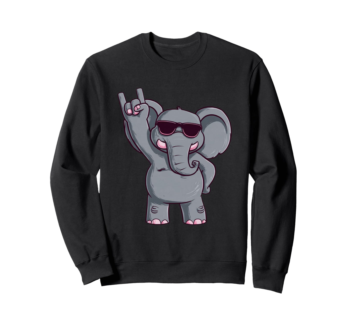 Cartoon Elephant Rock Hand Sign Sweatshirt - Minimalist Print for Adults - T-Shirt, Sweatshirt, Hoodie