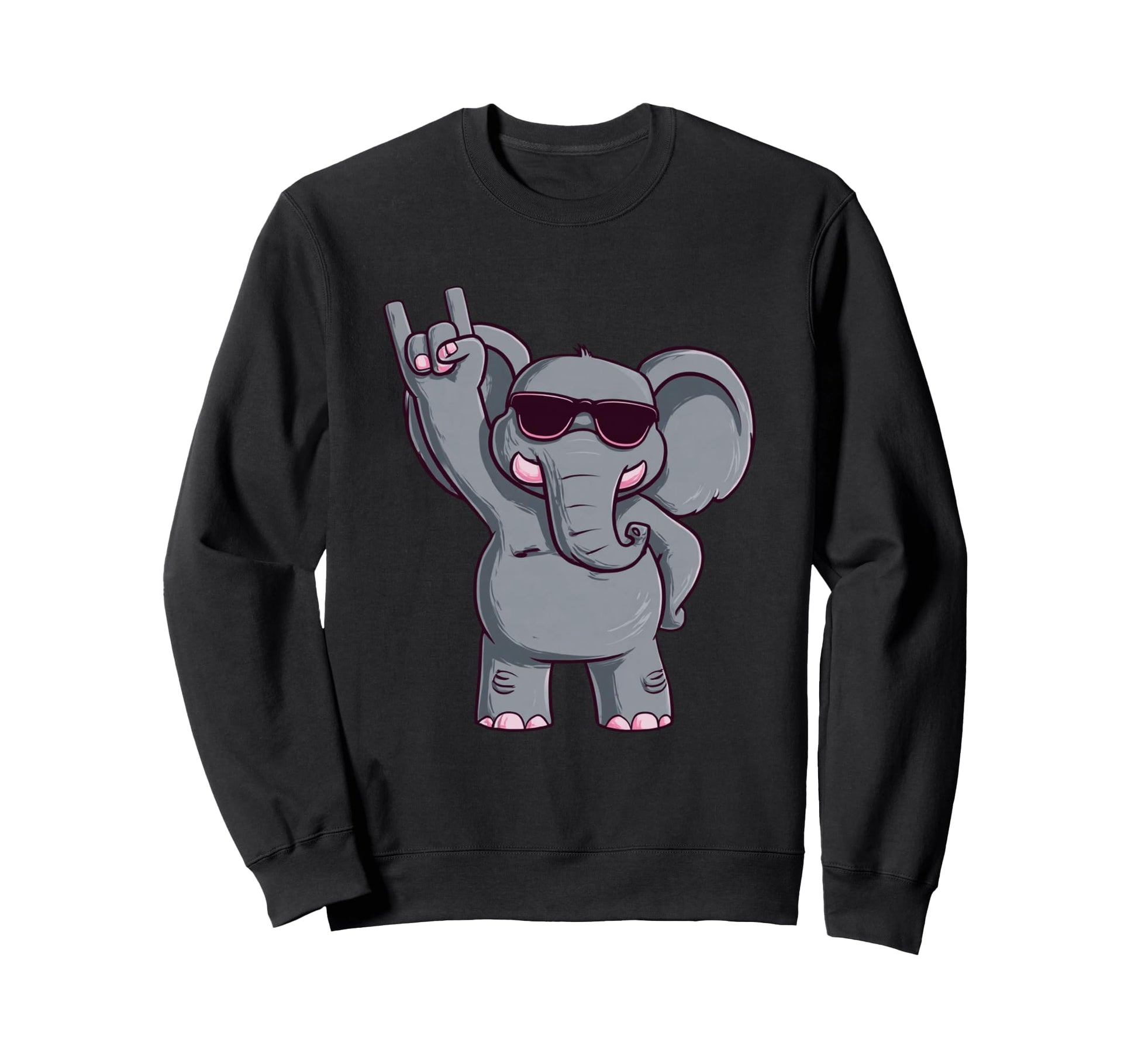 Cartoon Elephant Rock Hand Sign Sweatshirt - Minimalist Print for Adults - T-Shirt, Sweatshirt, Hoodie