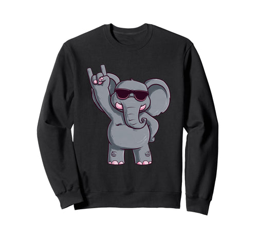 Cartoon Elephant Rock Hand Sign Sweatshirt - Minimalist Print for Adults - T-Shirt, Sweatshirt, Hoodie