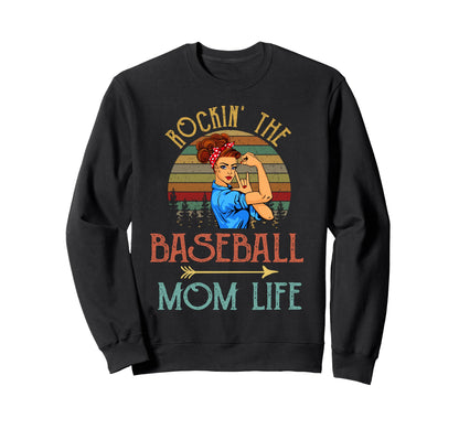 Rockin Baseball Mom Life Flower Sweatshirt - Fun Novelty Design for Adults - T-Shirt, Sweatshirt, Hoodie