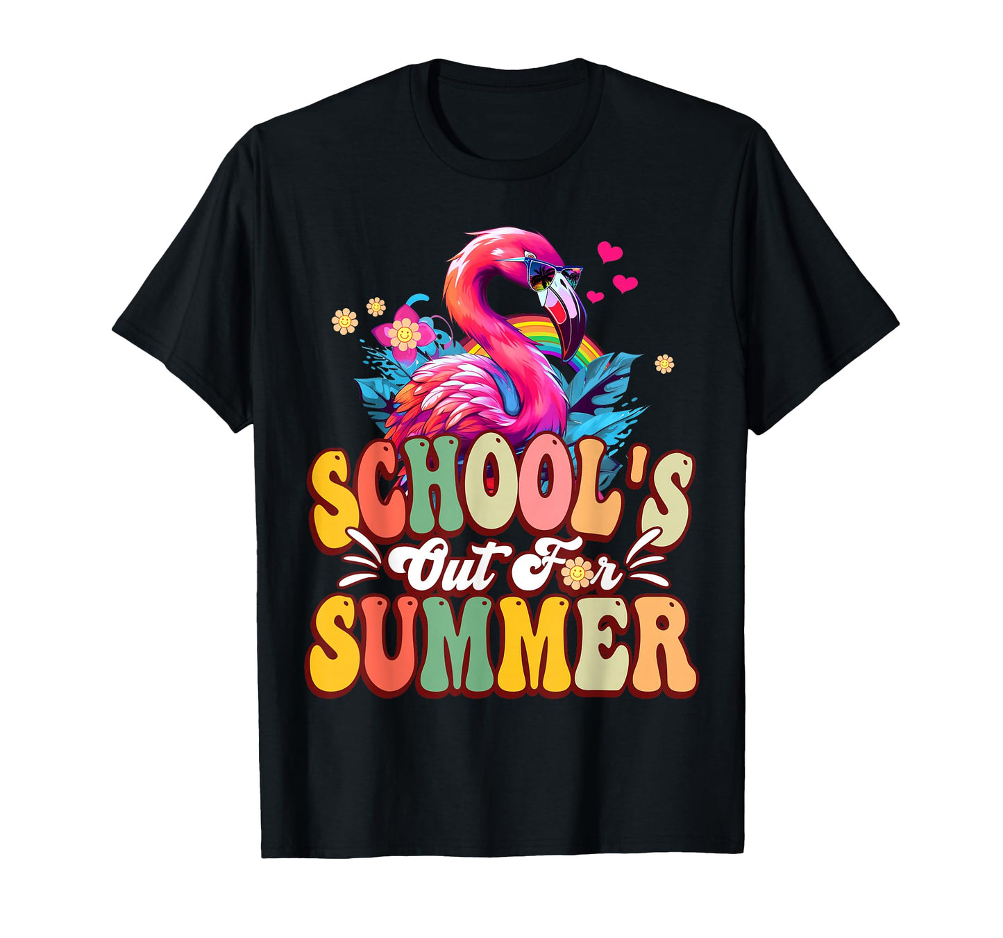 Flamingo Schools Out Summer Rainbow T-Shirt - Novelty Apparel Men Women - T-Shirt, Sweatshirt, Hoodie