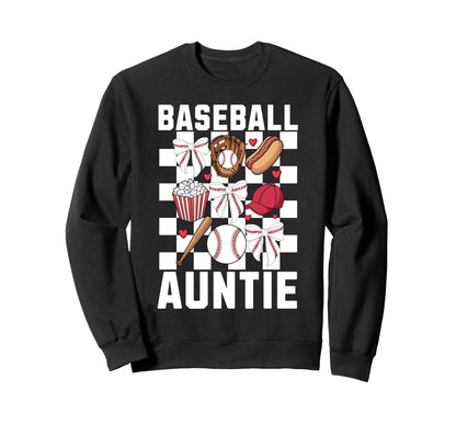 Baseball Aunt Coquette Bow Checkered Sweatshirt - Unique Graphic Unisex - T-Shirt, Sweatshirt, Hoodie