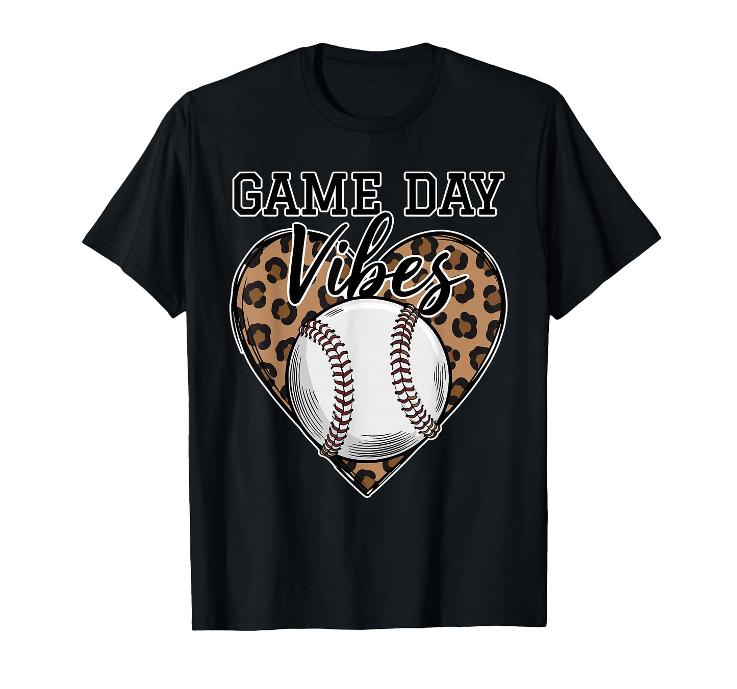 Game Day Vibes Leopard Heart Baseball T-Shirt - Novelty Apparel for Adults - T-Shirt, Sweatshirt, Hoodie