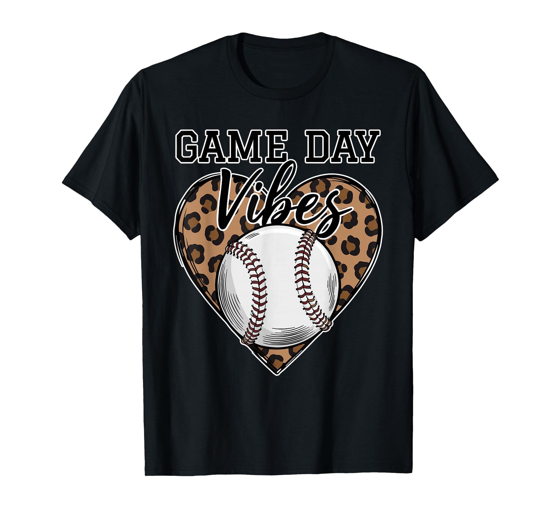 Game Day Vibes Leopard Heart Baseball T-Shirt - Novelty Apparel for Adults - T-Shirt, Sweatshirt, Hoodie