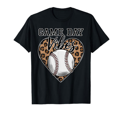 Game Day Vibes Leopard Heart Baseball T-Shirt - Novelty Apparel for Adults - T-Shirt, Sweatshirt, Hoodie