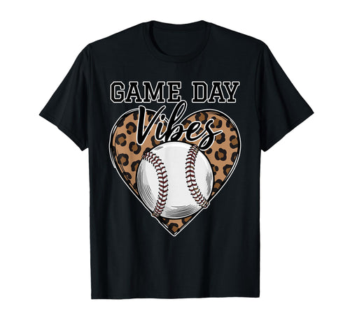 Game Day Vibes Leopard Heart Baseball T-Shirt - Novelty Apparel for Adults - T-Shirt, Sweatshirt, Hoodie
