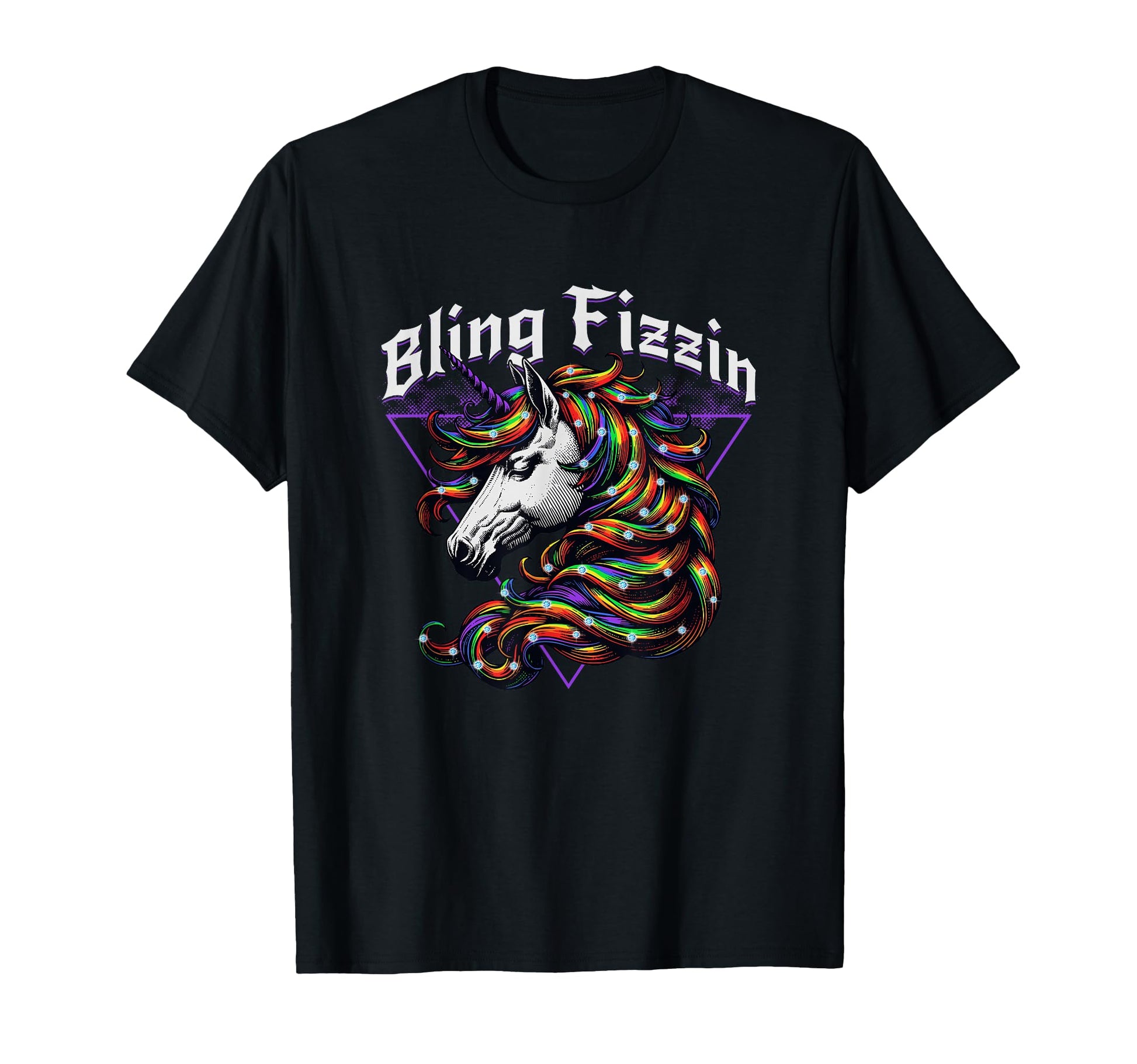Bling Fizzin Unicorn Rainbow Hair T-Shirt - Aesthetic Graphic for Adults - T-Shirt, Sweatshirt, Hoodie