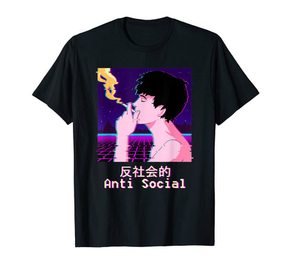 Sad Smoking Anti Social Vaporwave T-Shirt - Graphic Print Men Women - T-Shirt, Sweatshirt, Hoodie