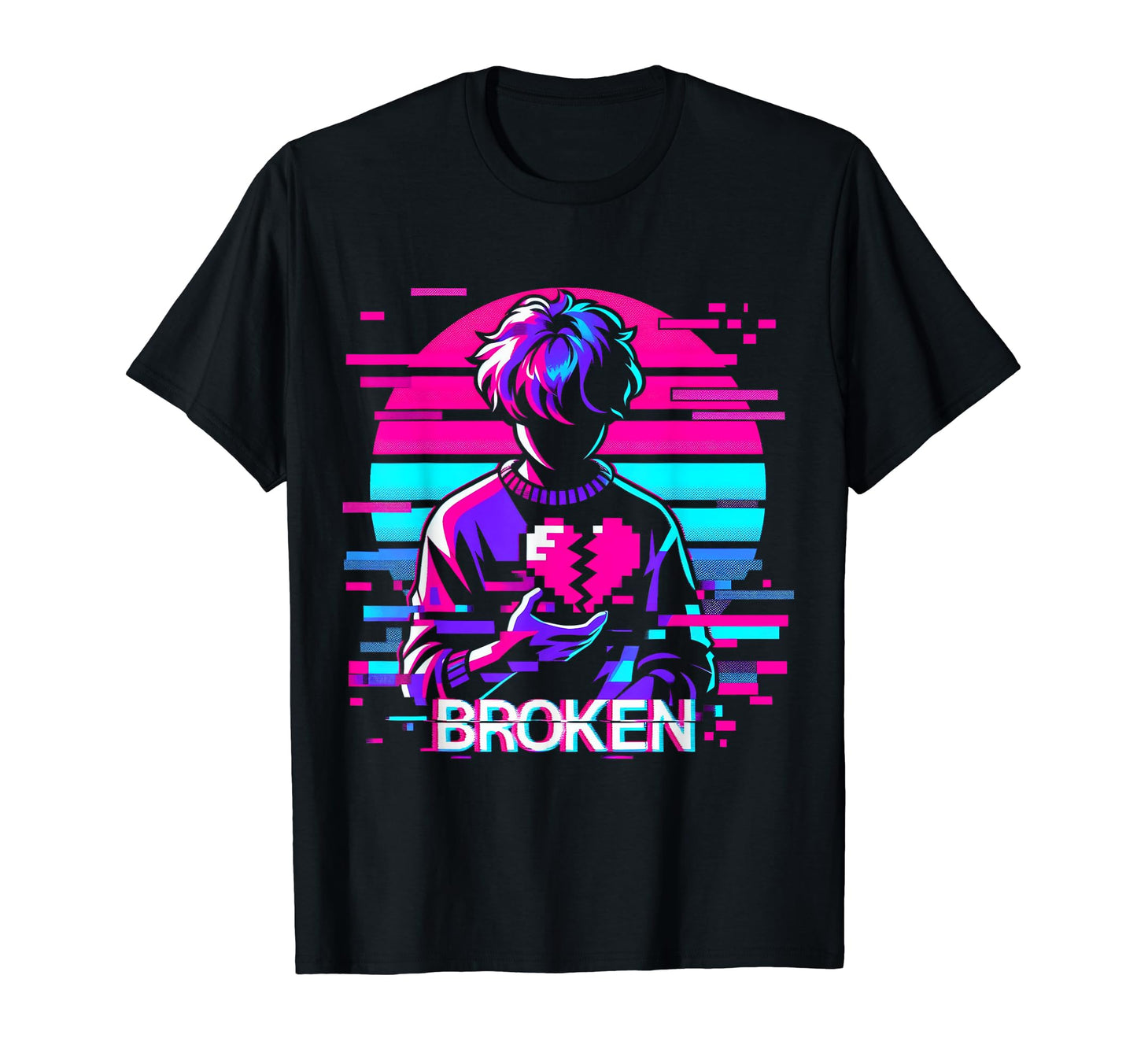 Sad Anime Pixel Japanese Vaporwave T-Shirt - Graphic Print Men Women - T-Shirt, Sweatshirt, Hoodie
