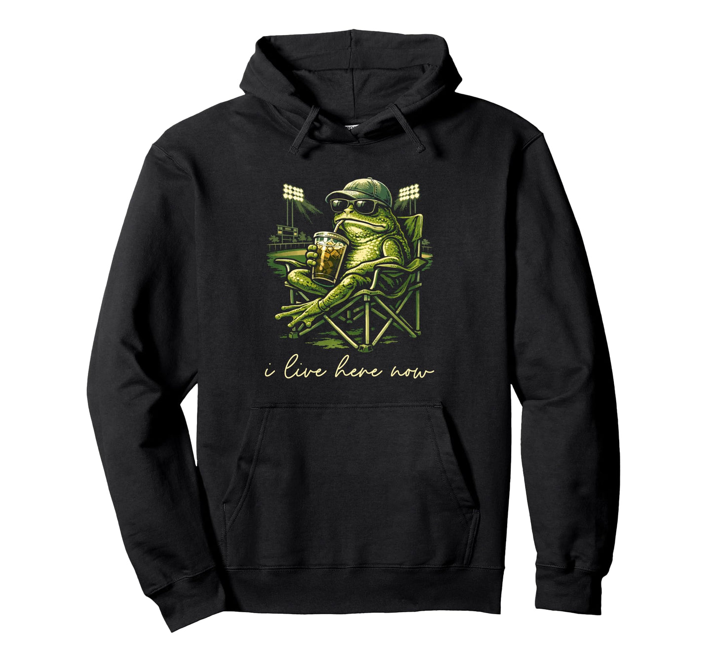 Funny Frog Baseball Field I Live Here Hoodie - Custom Art Print for Adults - T-Shirt, Sweatshirt, Hoodie
