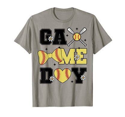 Softball Game Day Bow And Heart T-Shirt - Novelty Apparel Men Women - T-Shirt, Sweatshirt, Hoodie