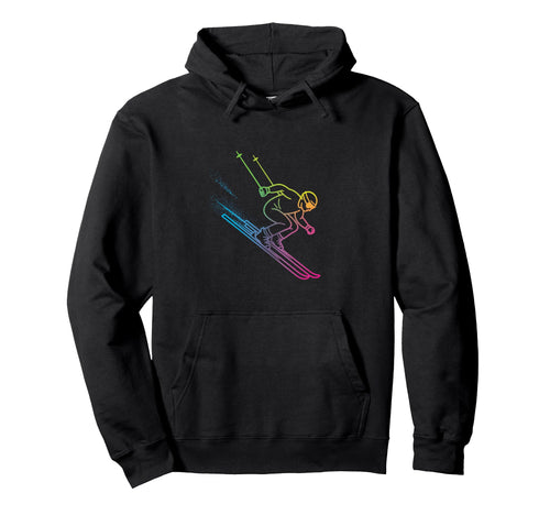 Vaporwave Skier Rainbow Gradient Winter Hoodie - Unique Graphic Men Women - T-Shirt, Sweatshirt, Hoodie