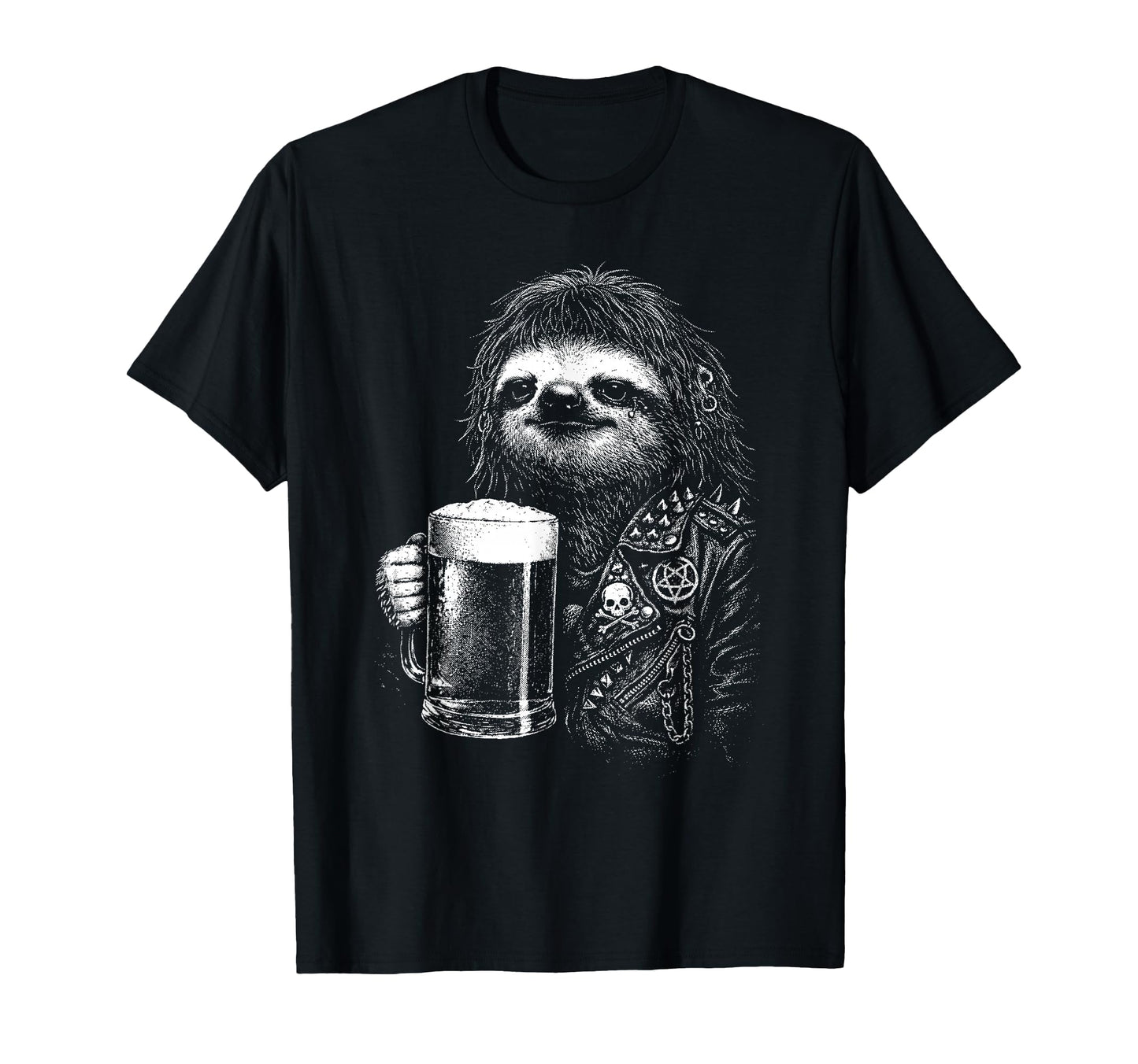 Heavy Sloth Beer Mug Punk Rocker T-Shirt - Minimalist Print Men Women - T-Shirt, Sweatshirt, Hoodie