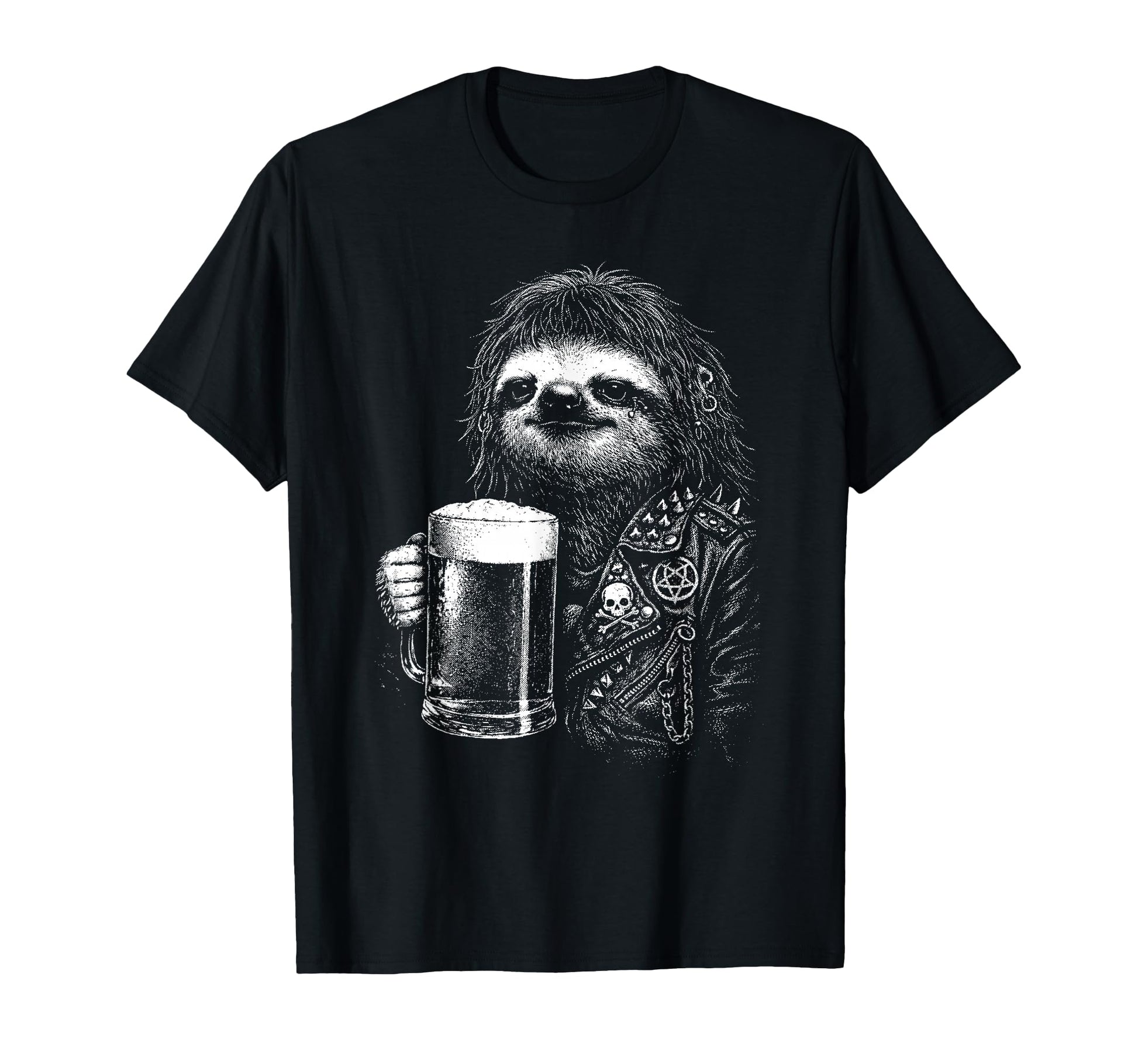 Heavy Sloth Beer Mug Punk Rocker T-Shirt - Minimalist Print Men Women - T-Shirt, Sweatshirt, Hoodie