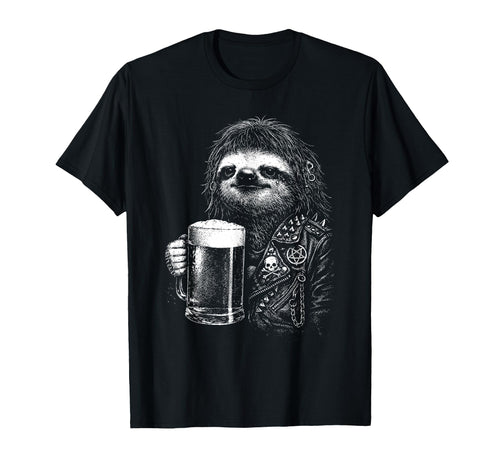 Heavy Sloth Beer Mug Punk Rocker T-Shirt - Minimalist Print Men Women - T-Shirt, Sweatshirt, Hoodie