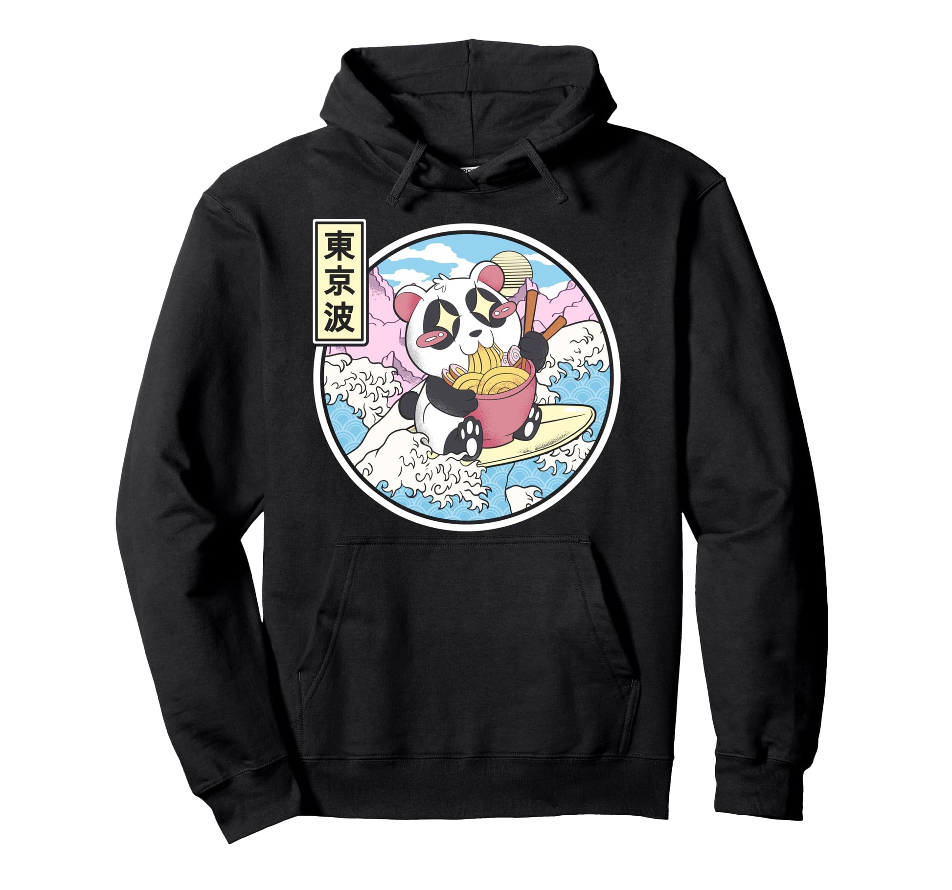 Panda Bear Ramen Japanese Wave Hoodie - Fun Novelty Design Men Women - T-Shirt, Sweatshirt, Hoodie