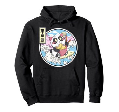 Panda Bear Ramen Japanese Wave Hoodie - Fun Novelty Design Men Women - T-Shirt, Sweatshirt, Hoodie
