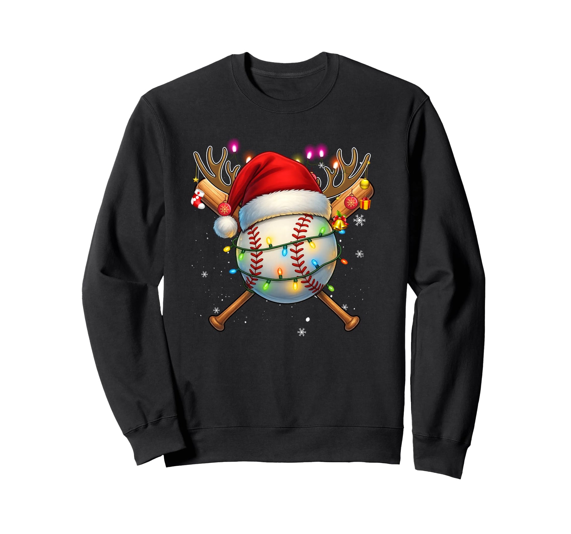Santa Baseball Ball Lights Baseball Sweatshirt - Unique Graphic for Adults - T-Shirt, Sweatshirt, Hoodie