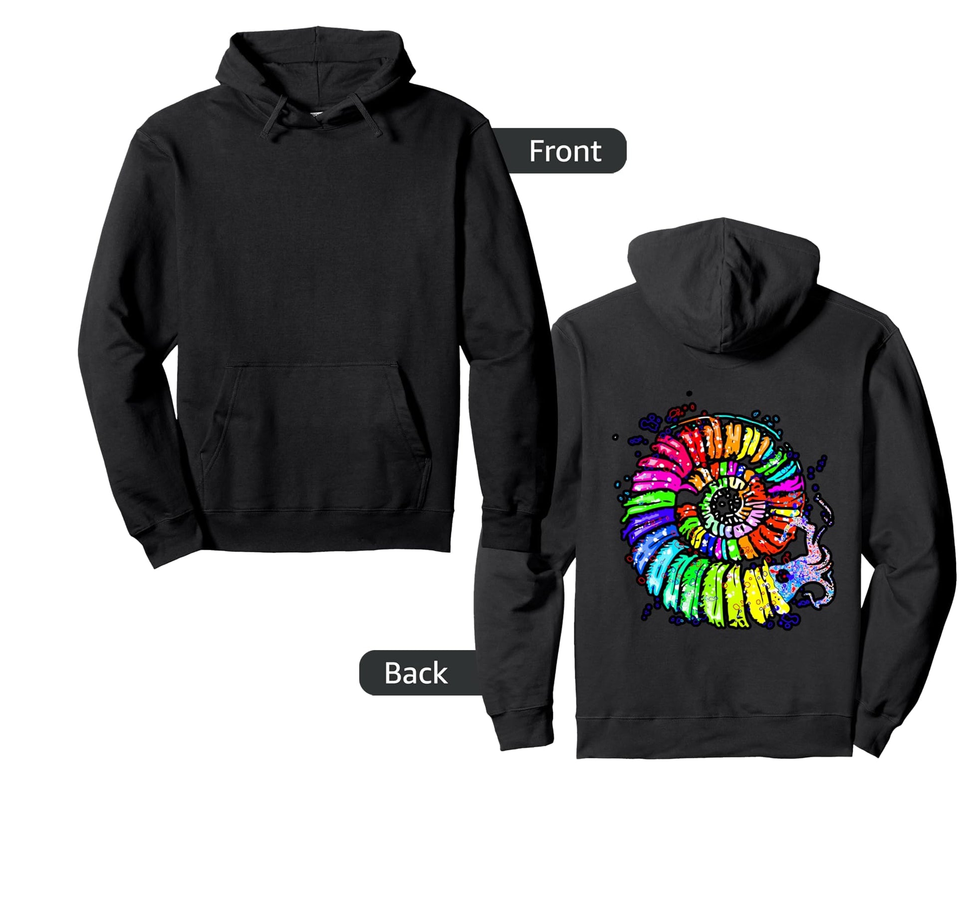 Ammonite Silhouette Rainbow Cephalopod Hoodie - Unique Graphic Men Women - T-Shirt, Sweatshirt, Hoodie