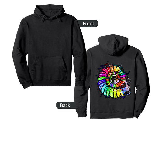 Ammonite Silhouette Rainbow Cephalopod Hoodie - Unique Graphic Men Women - T-Shirt, Sweatshirt, Hoodie