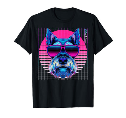 Schnauzer Sunglasses Dog Vaporwave T-Shirt - Unique Graphic Men Women - T-Shirt, Sweatshirt, Hoodie