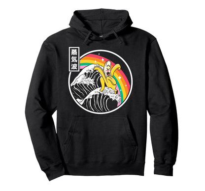 Happy Banana Surfing Kanagawa Wave Hoodie - Aesthetic Graphic for Adults - T-Shirt, Sweatshirt, Hoodie
