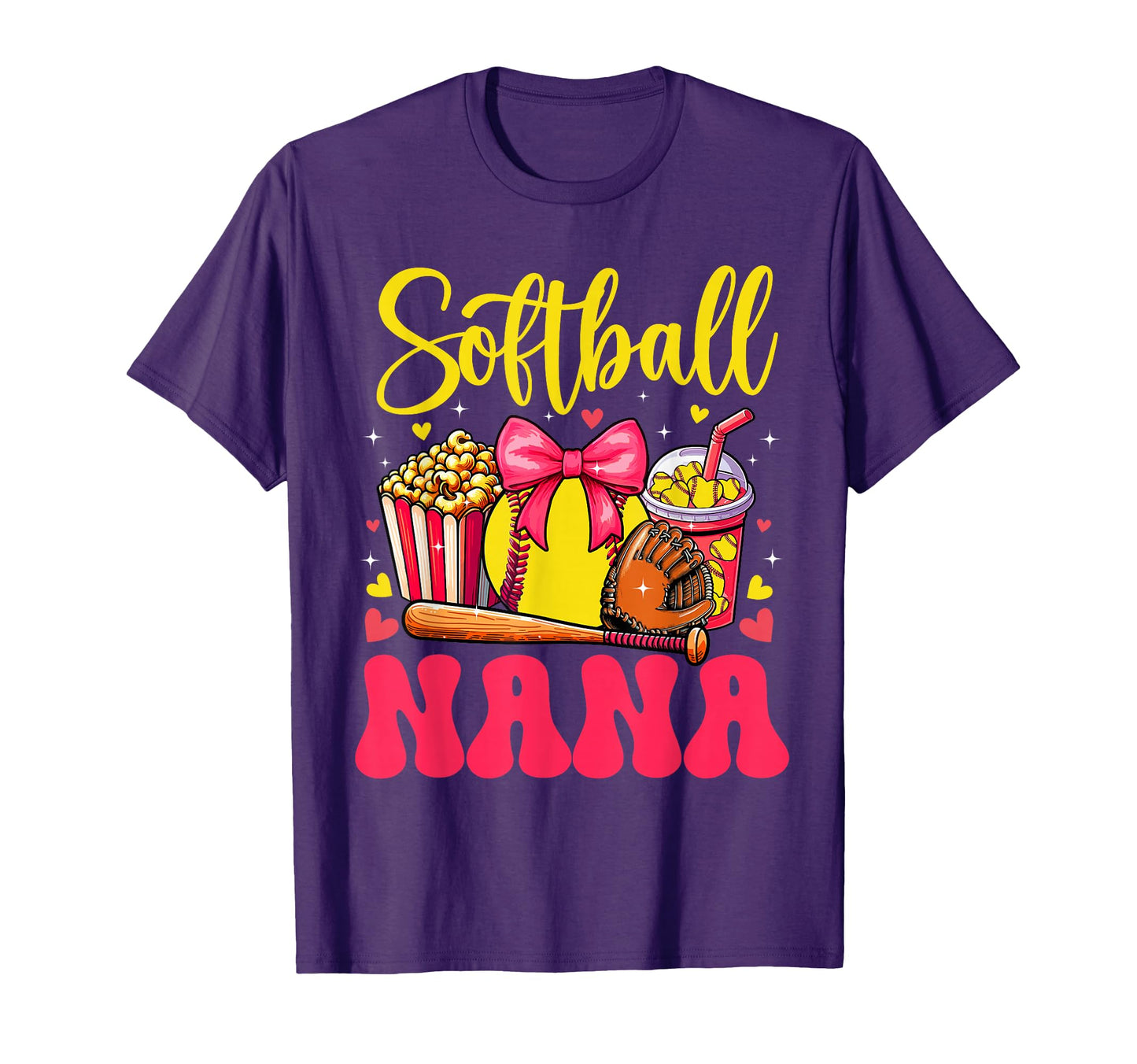 Softball Lover Nana Mothers Day Bow T-Shirt - Streetwear Style for Adults - T-Shirt, Sweatshirt, Hoodie
