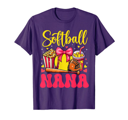 Softball Lover Nana Mothers Day Bow T-Shirt - Streetwear Style for Adults - T-Shirt, Sweatshirt, Hoodie