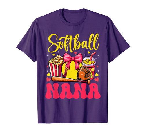 Softball Lover Nana Mothers Day Bow T-Shirt - Streetwear Style for Adults - T-Shirt, Sweatshirt, Hoodie