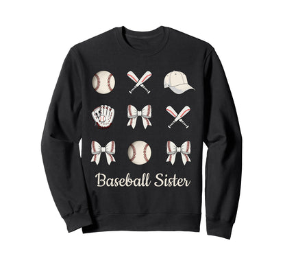 Baseball Sister Coquette Bow Sports Sweatshirt - Minimalist Print Unisex - T-Shirt, Sweatshirt, Hoodie