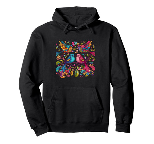 Love Birds Boho Flower Watercolor Bird Hoodie - Unique Graphic for Adults - T-Shirt, Sweatshirt, Hoodie