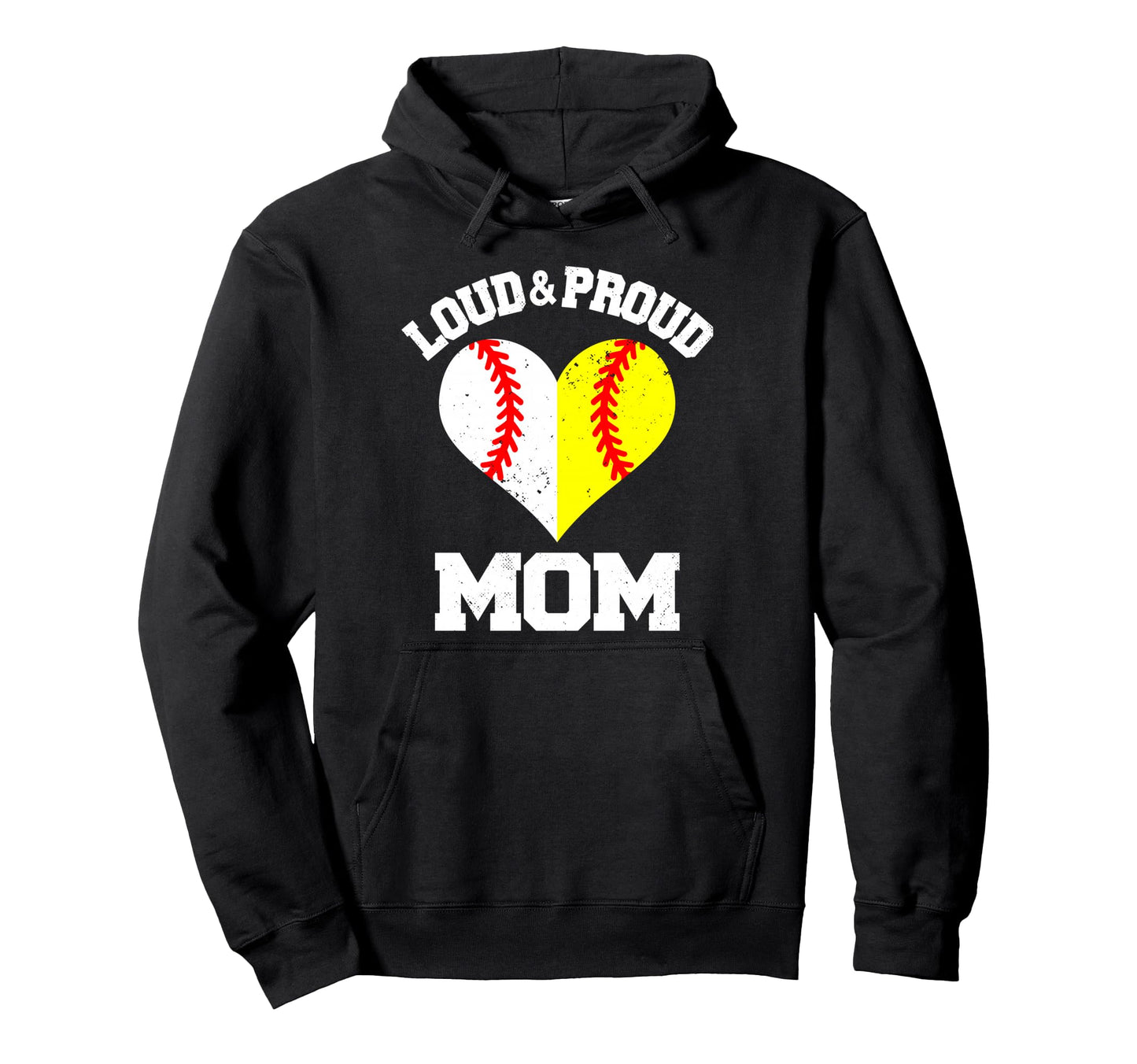 Loud Proud Mom Baseball Softball Heart Hoodie - Trendy Graphic Unisex - T-Shirt, Sweatshirt, Hoodie