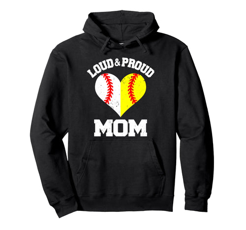 Loud Proud Mom Baseball Softball Heart Hoodie - Trendy Graphic Unisex - T-Shirt, Sweatshirt, Hoodie