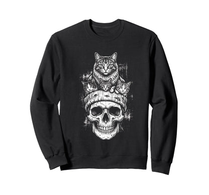 Skull Cat Skeleton Kitty Kitten Sweatshirt - Streetwear Style Men Women - T-Shirt, Sweatshirt, Hoodie