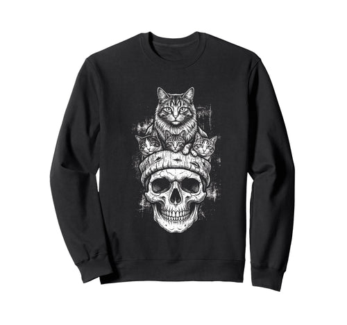 Skull Cat Skeleton Kitty Kitten Sweatshirt - Streetwear Style Men Women - T-Shirt, Sweatshirt, Hoodie