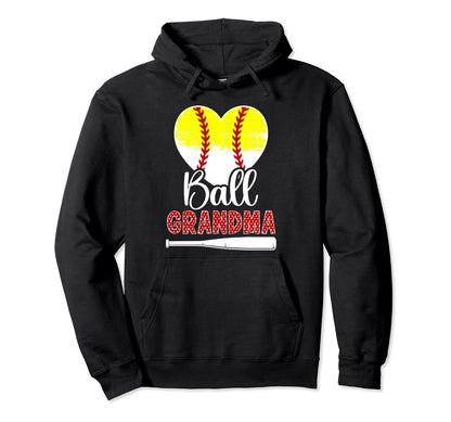 Ball Grandma Heart Softball Hoodie - Casual Everyday Wear Men Women - T-Shirt, Sweatshirt, Hoodie