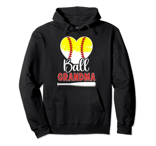 Ball Grandma Heart Softball Hoodie - Casual Everyday Wear Men Women - T-Shirt, Sweatshirt, Hoodie