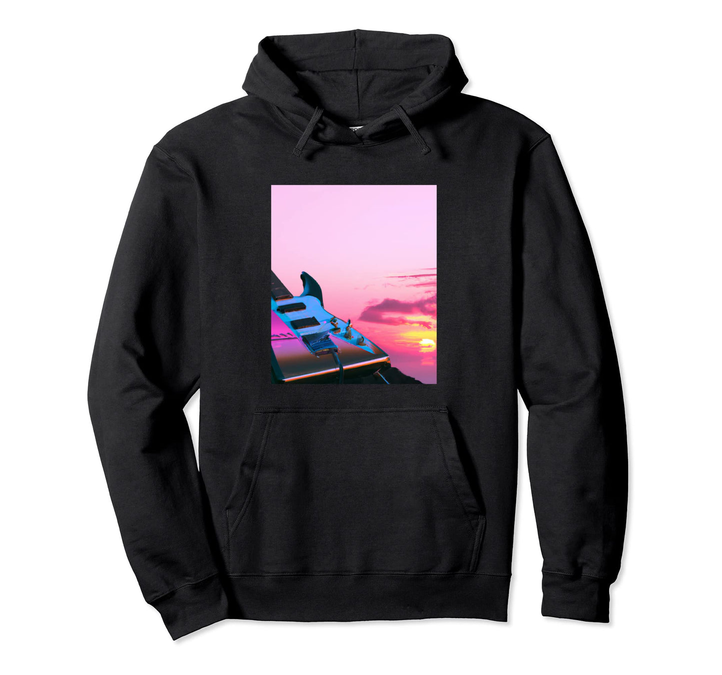 Vaporwave Guitar Synthwave Sunset E Hoodie - Fun Novelty Design for Adults - T-Shirt, Sweatshirt, Hoodie