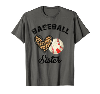 Baseball Sister Leopard Heart Mothers T-Shirt - Unique Graphic Men Women - T-Shirt, Sweatshirt, Hoodie