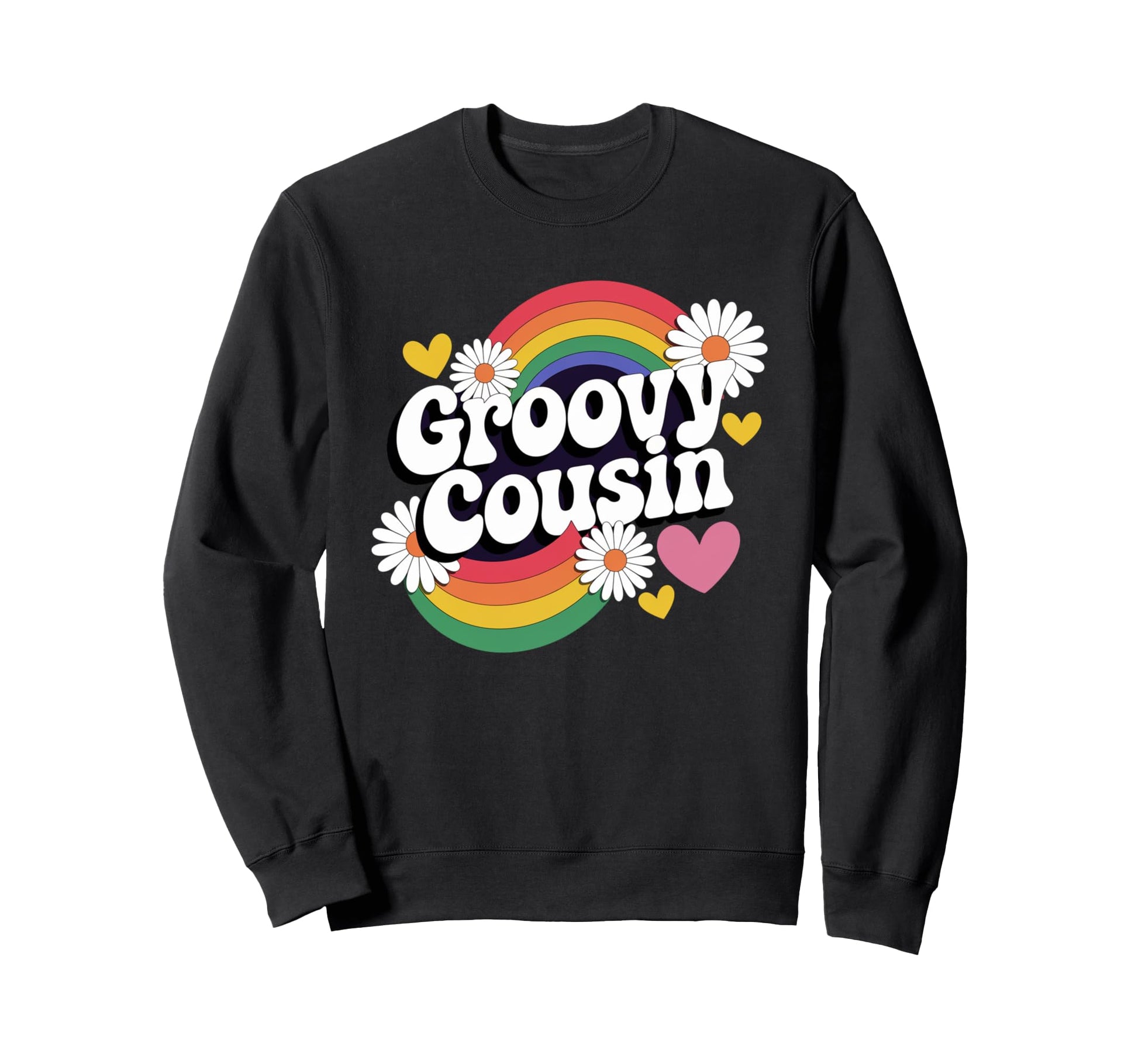 Groovy Cousin 70S Rainbow Heart Love Sweatshirt - Trendy Graphic Unisex - T-Shirt, Sweatshirt, Hoodie
