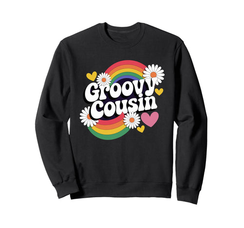 Groovy Cousin 70S Rainbow Heart Love Sweatshirt - Trendy Graphic Unisex - T-Shirt, Sweatshirt, Hoodie
