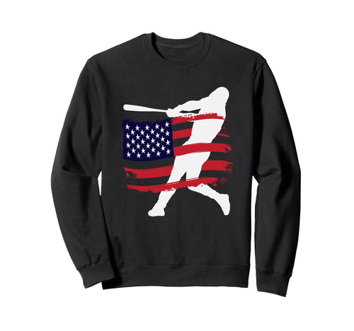 American Flag Baseball Player Silhouette Sweatshirt - Graphic Print Unisex - T-Shirt, Sweatshirt, Hoodie