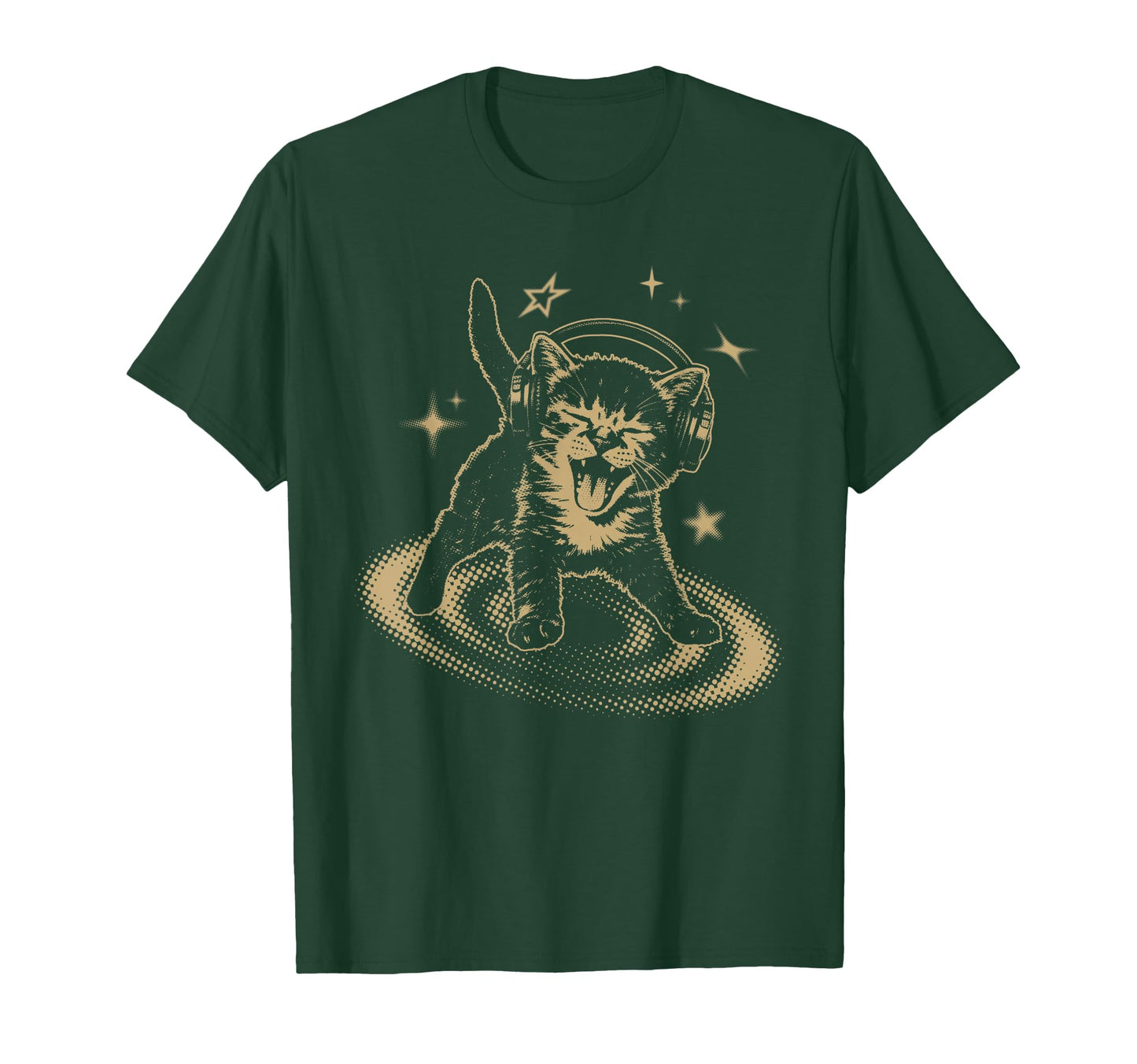 90S Y2K Cat Headphones Stars T-Shirt - Casual Everyday Wear Men Women - T-Shirt, Sweatshirt, Hoodie